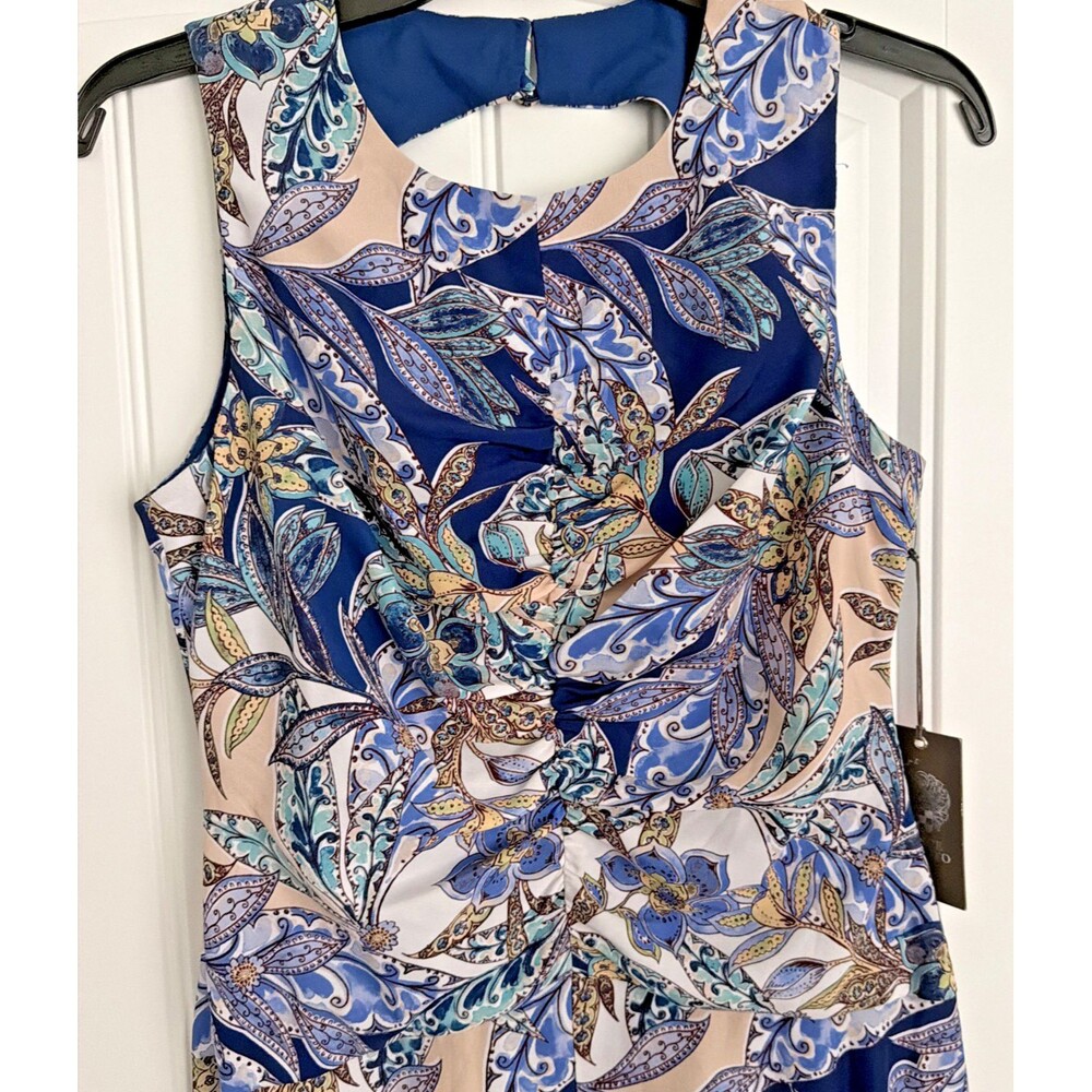 Vince Camuto Women's Sleeveless Printed High-Low-Hem Midi Dress Blue Multi 6 - Picture 8 of 14